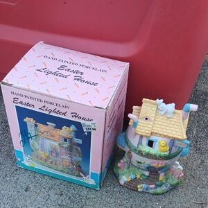 Hand Painted Porcelain Easter Lighted House